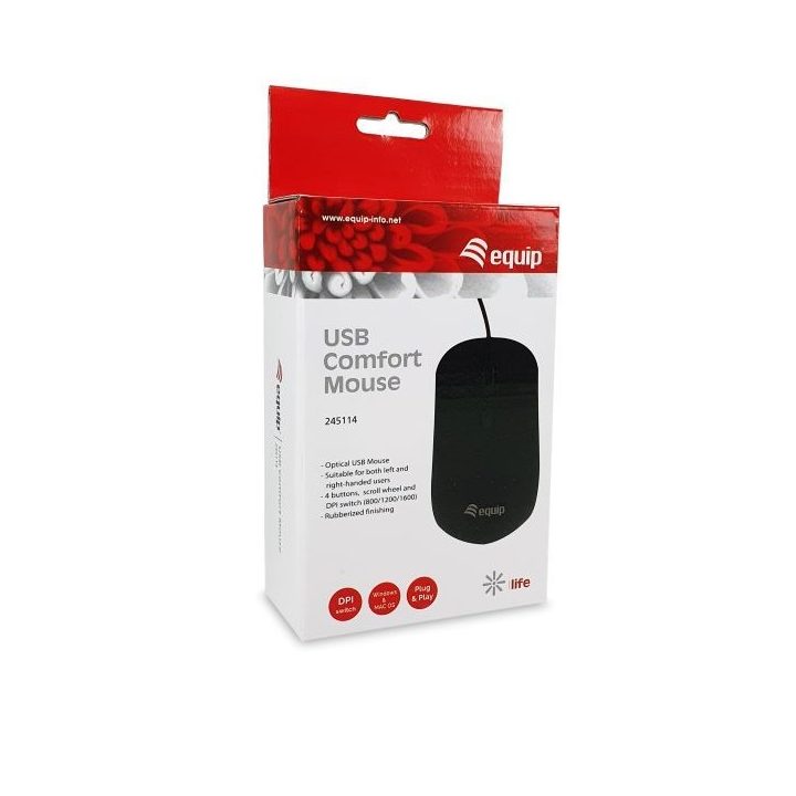 Equip 245114 Ambidextrous Optical Mouse USB Type-A 1600 DPI