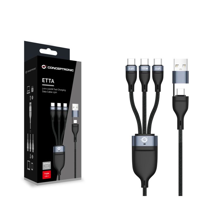 Conceptronic ETTA06B15C USB Cable USB 2.0 1.5 m USB A/USB C 3 x USB C…