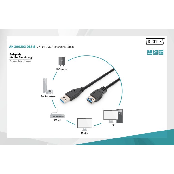 Digitus AK-300203-018-S USB Cable USB 3.2 Gen 1 (3.1 Gen 1) USB A…
