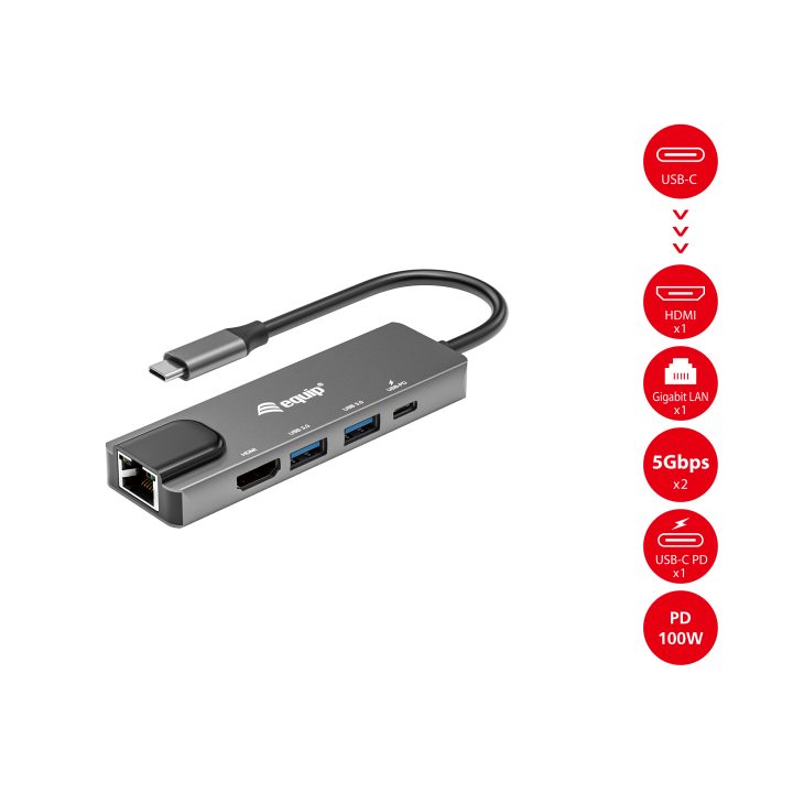 Equip 5-in-1 USB-C Multi-Function Adapter, HDMI, Gigabit LAN, USB 3.2…