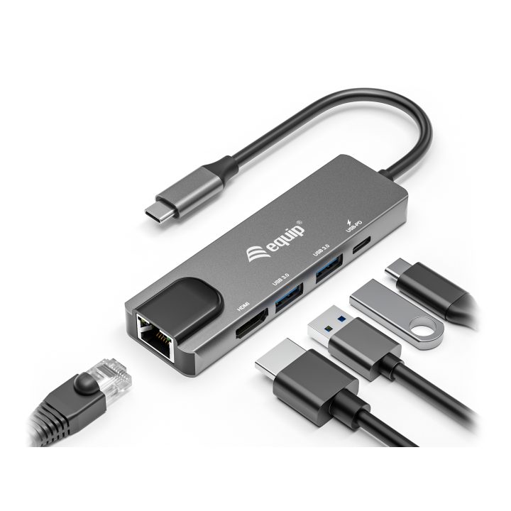 Equip Adaptador multifunción USB-C 5 en 1, HDMI, Gigabit LAN, USB…