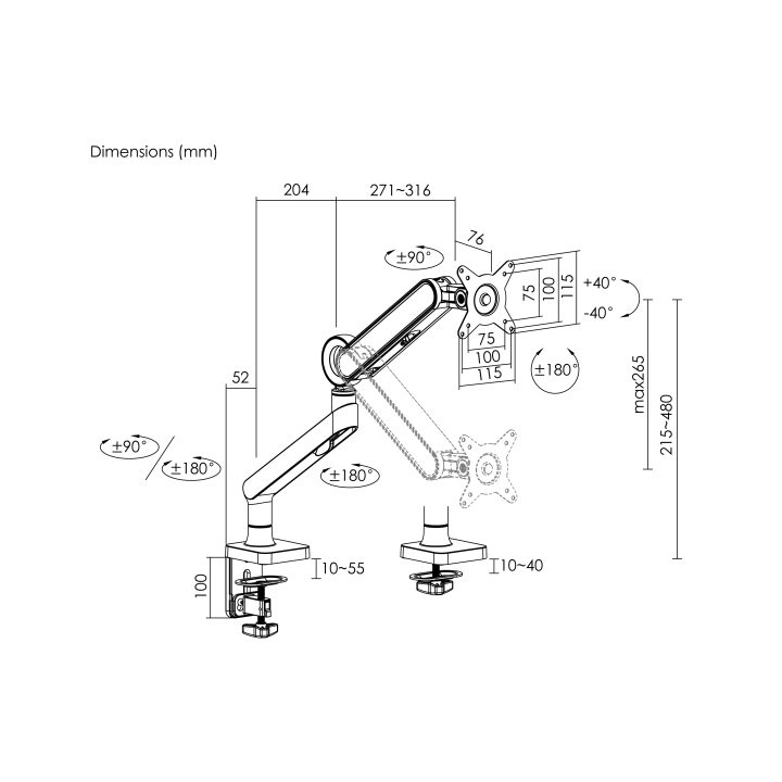 Equip Suporte de secretária para monitor de 17"-35", branco