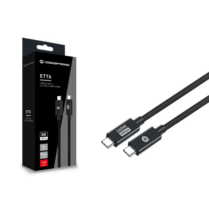 Conceptronic ETTA04B12 USB USB4 Gen 3x2 Cable 1.2 m USB C 40 Gbit/s…