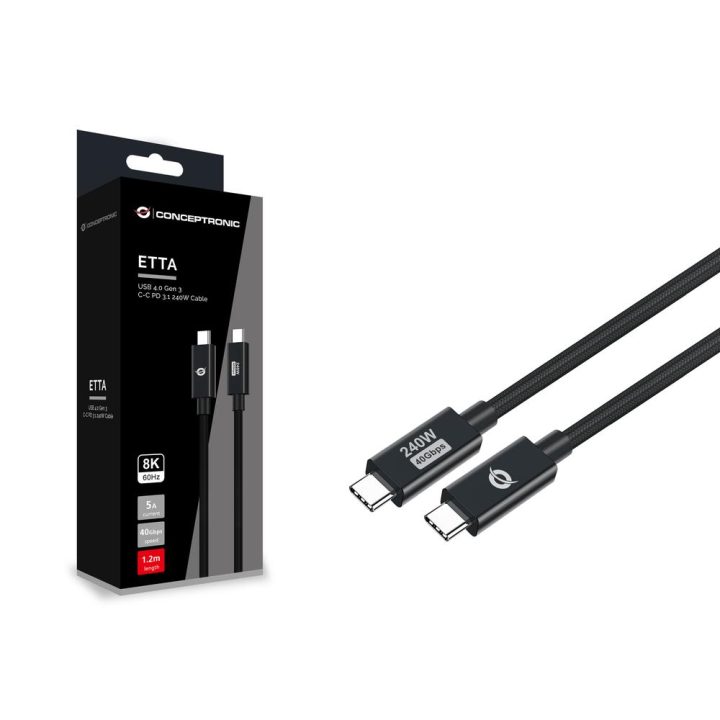 Conceptronic ETTA04B12 USB USB4 Gen 3x2 Cable 1.2 m USB C 40 Gbit/s…