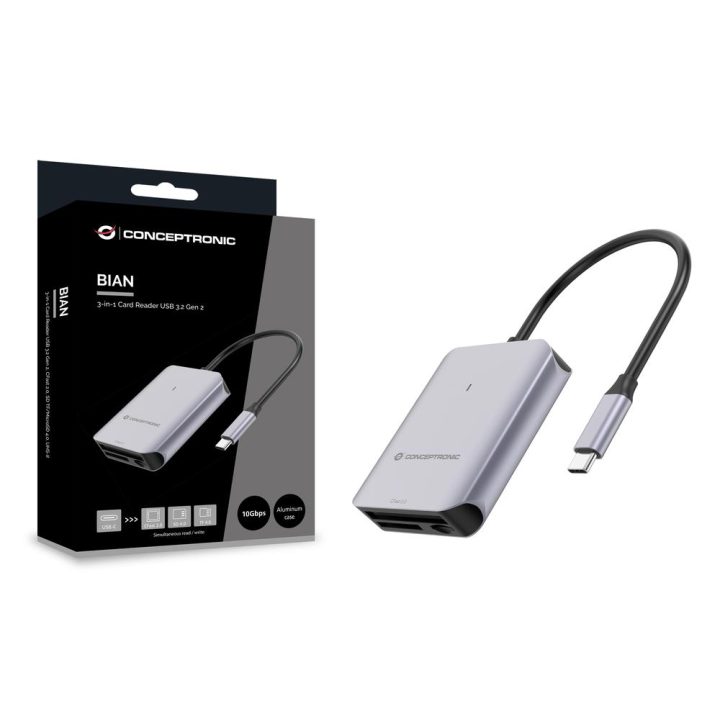 Conceptronic BIAN09G USB 3.2 Gen 2 Type-C Card Reader Gray