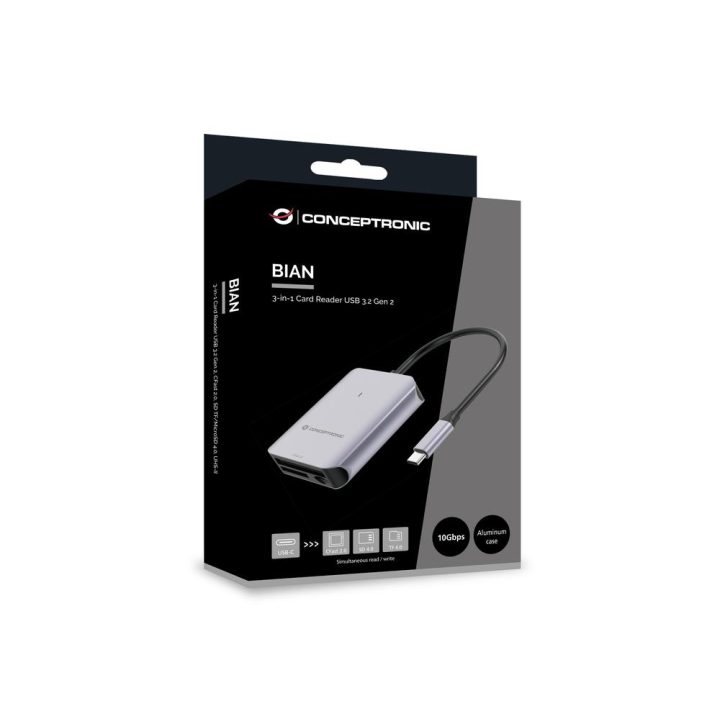 Conceptronic BIAN09G USB 3.2 Gen 2 Type-C Card Reader Gray