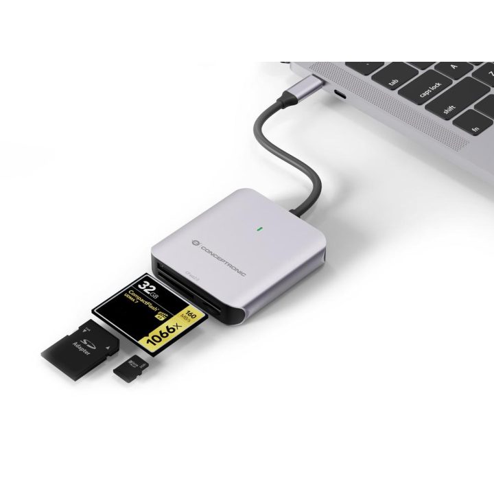 Conceptronic BIAN09G leitor de cartões USB 3.2 Gen 2 Type-C Cinzento