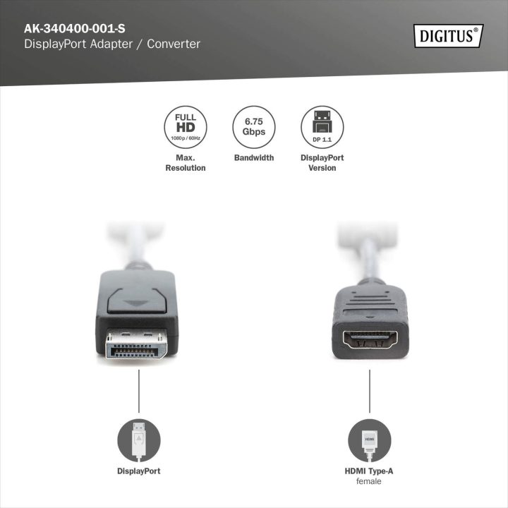 Digitus AK-340400-001-S adaptador de cable de vídeo 0,08 m HDMI Negro