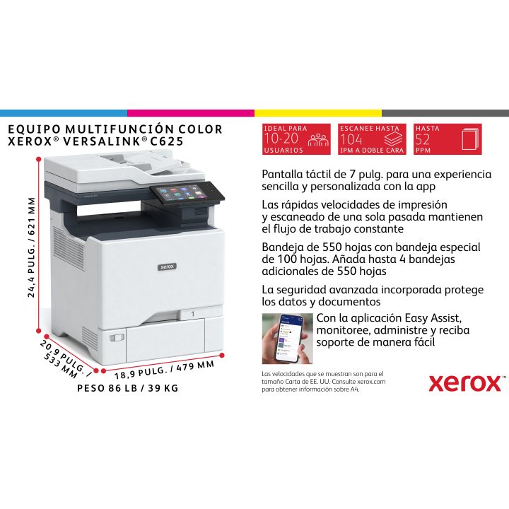 Xerox VersaLink C625 A4 50 ppm Copy/Print/Scan/Fax Duplex PS3 PCL5e/6…