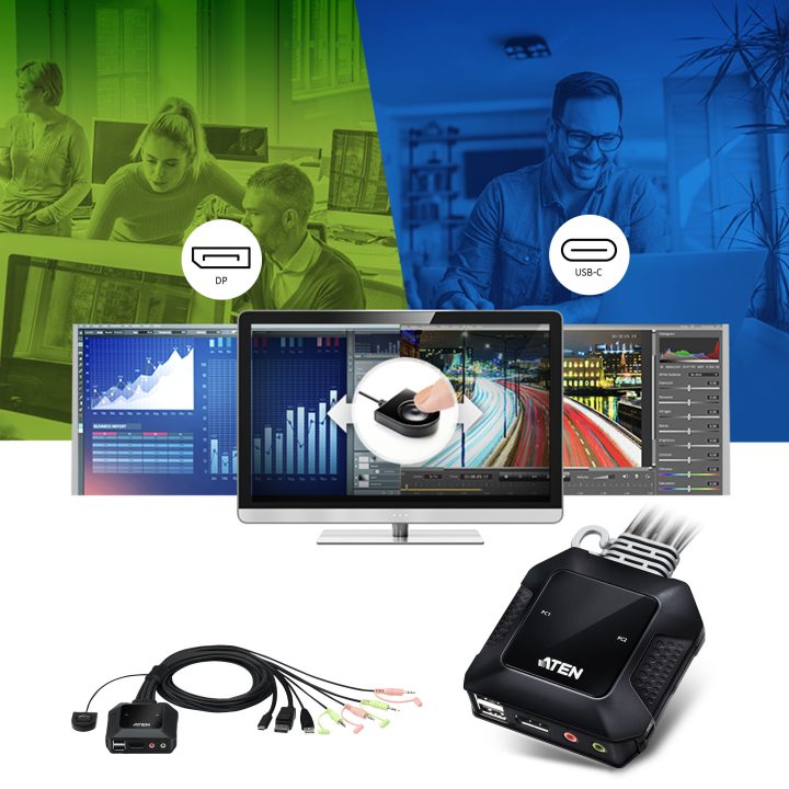 ATEN Switch KVM em formato de cabo híbrido DisplayPort de 2 portas…