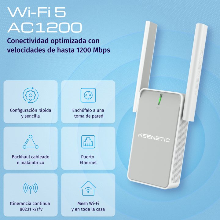 Keenetic Buddy 5 (KN-3311) Amplificador de cobertura Wi-Fi 5 Mesh…