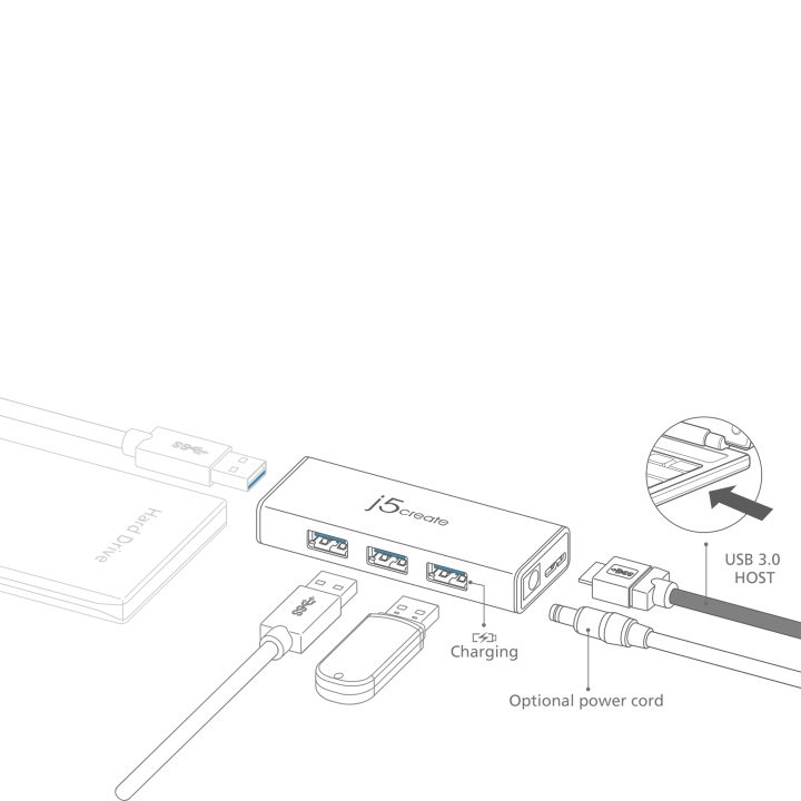 j5create JUH340-N Mini HUB USB 3.0 de 4 portas - UE/RU