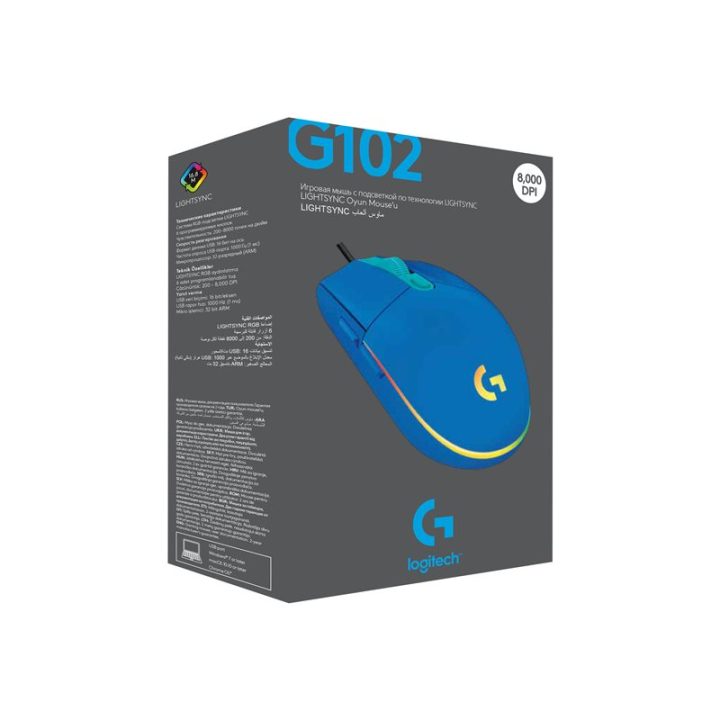 Logitech G102 LIGHTSYNC Blue Gaming Mouse 8,000 DPI 6 Buttons…