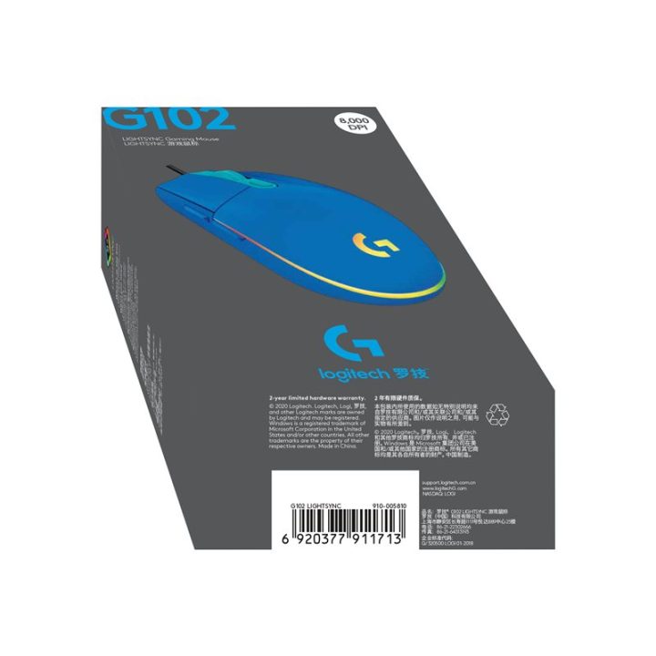 Logitech G102 LIGHTSYNC Blue Gaming Mouse 8,000 DPI 6 Buttons…