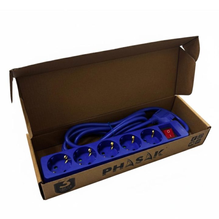 Phasak Power Strip 5 Schuko Outlets 16A with Blue Switch 1.8m (BN…