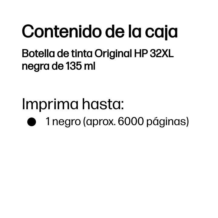 HP Garrafa de Tinta Original 32XL preta de 135 ml