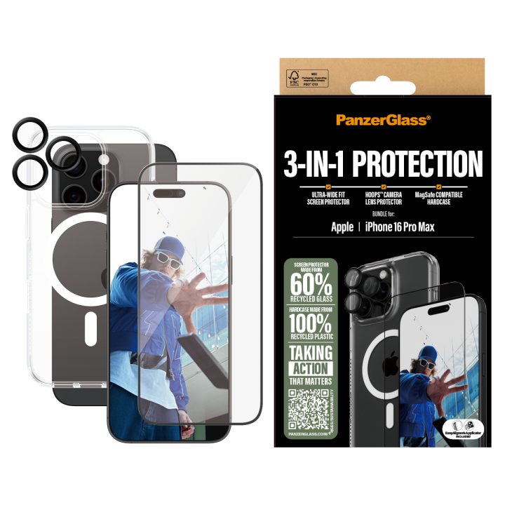PanzerGlass ® 3-in-1 Protection Bundle iPhone 16 Pro Max Protetor de…