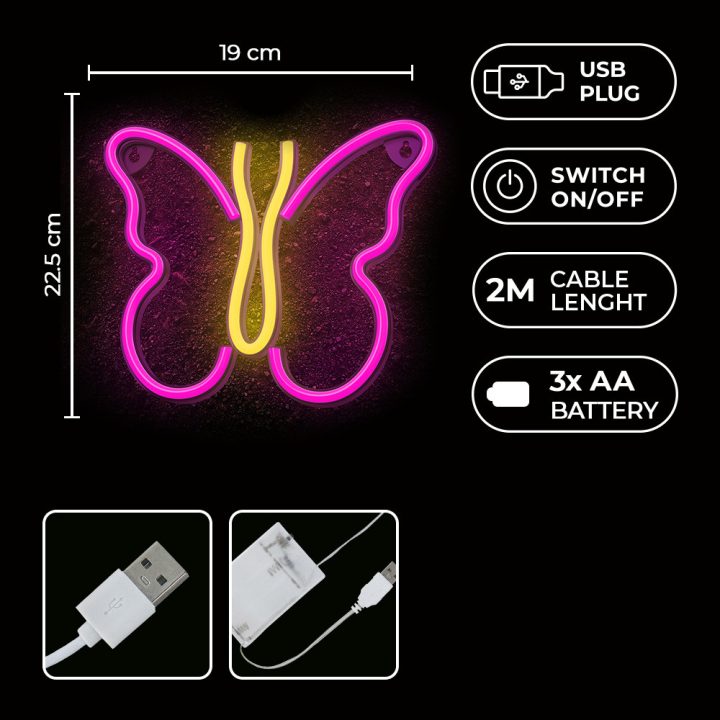 Lâmpada Forever neon LED butterfly pink (RTV100306)