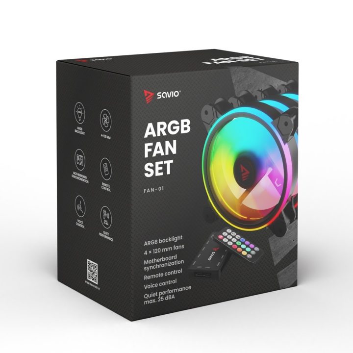 Kit 4 ventiladores PC savio con mando black (SAVGFAN-01)