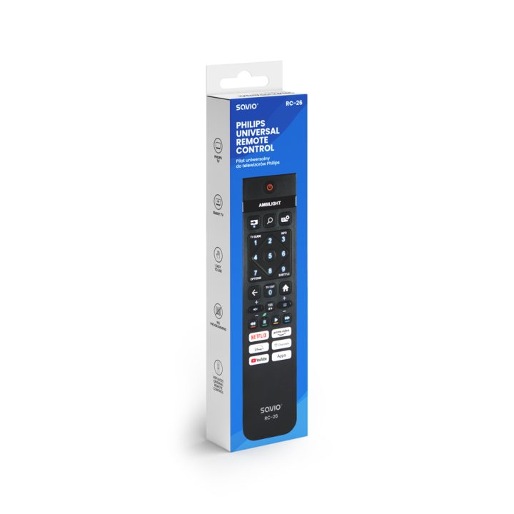 Comando de TV Savio RC-26 compatível com Philips