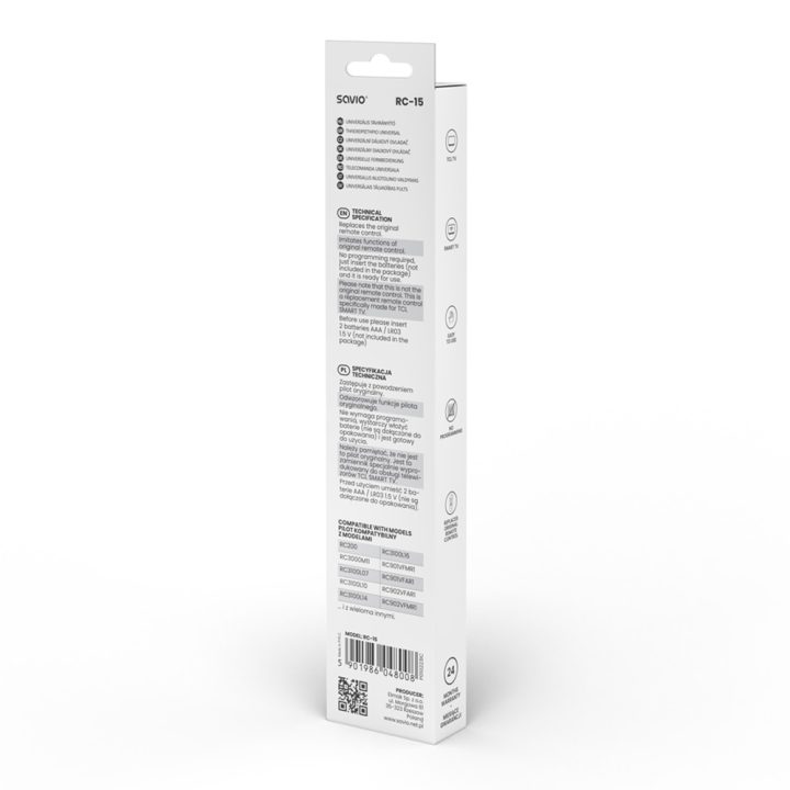 Savio RC-15 TV Remote Compatible with TCL Smart TV (SAVPILOTRC15-TCL)