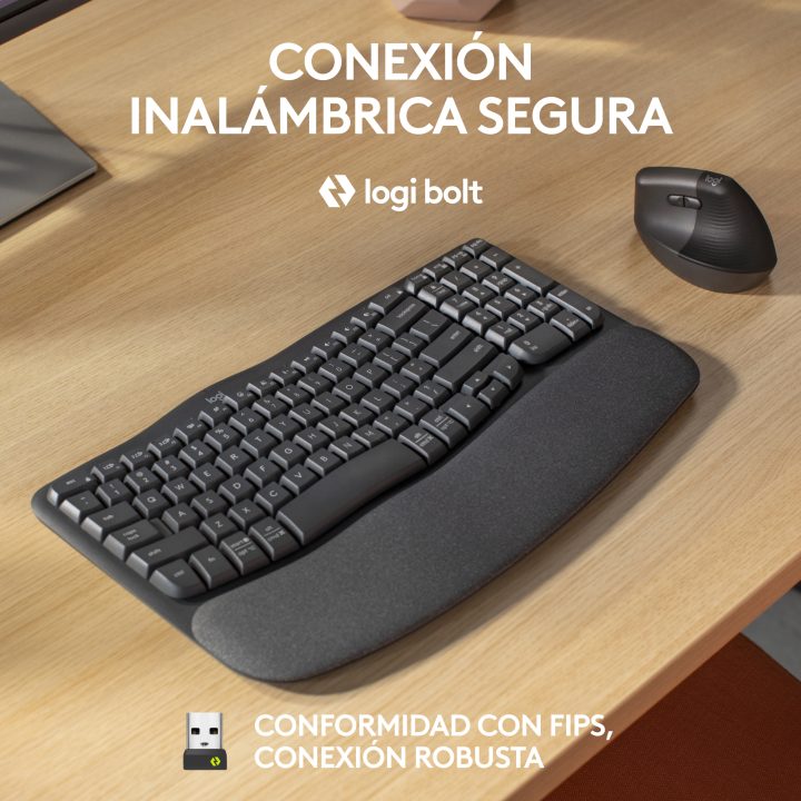 Logitech Wave Keys for Business, teclado ergonómico sem fios com…