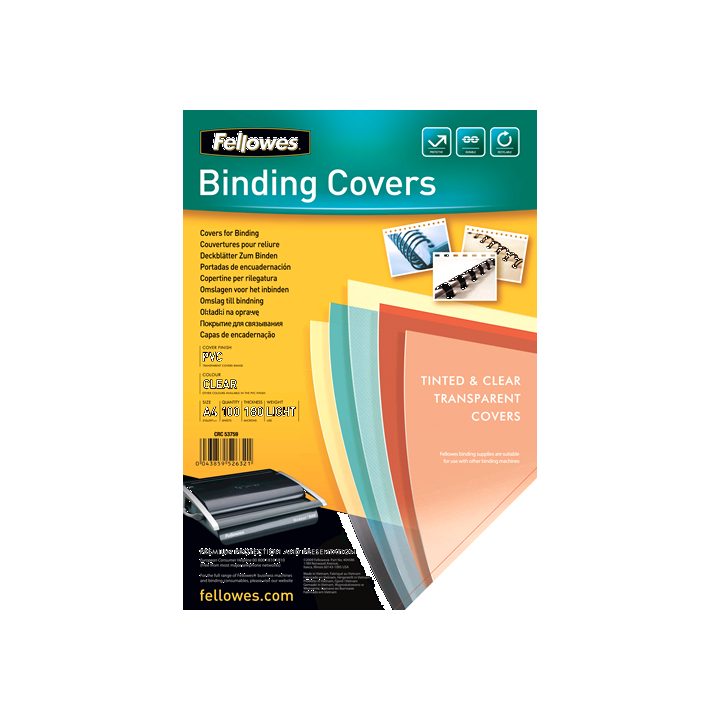 Pack 100 capas PVC transparente cristal 180 micras A4 Fellowes 5375901
