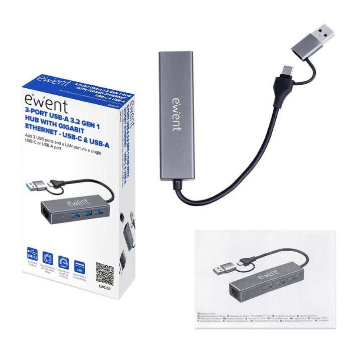 Ewent EW1159 USB 3.2 Gen 1 (3.1 Gen 1) Type-A + Type-C Interface Hub…