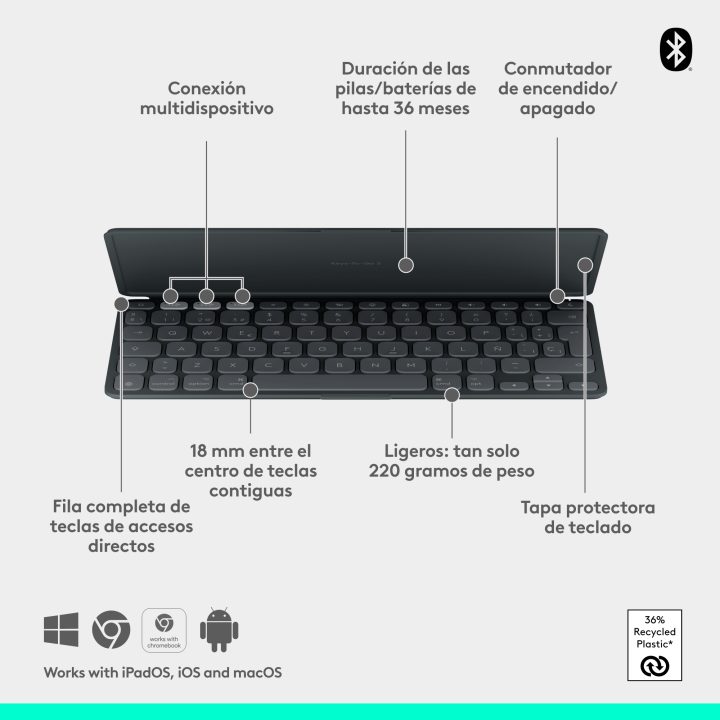 Logitech Keys-To-Go 2, teclado sem fios portátil para iPad com capa…