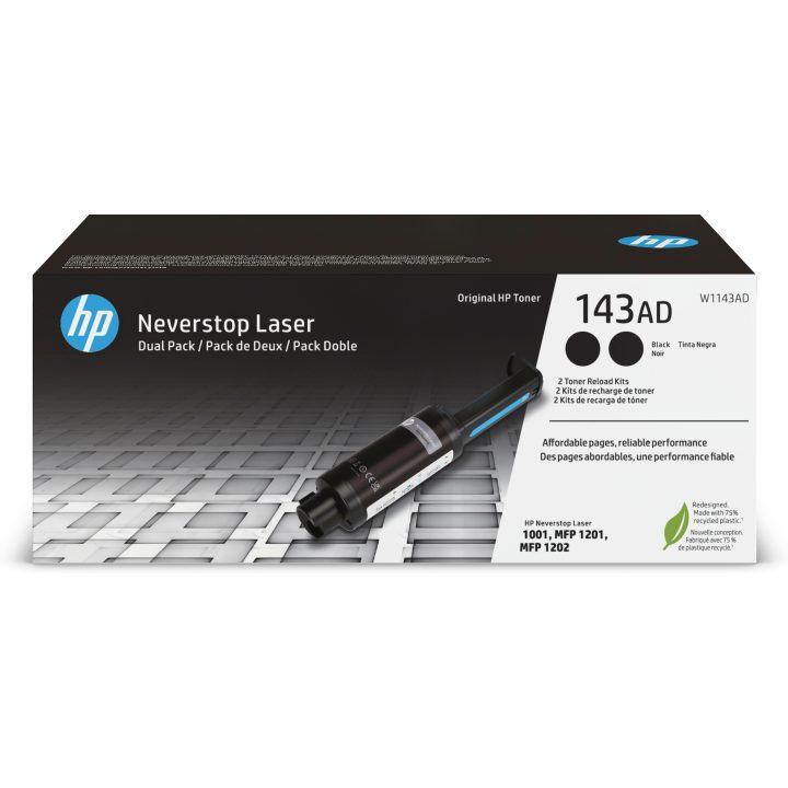HP Kit de dois pacotes de recarga de toner Original Neverstop 143AD…