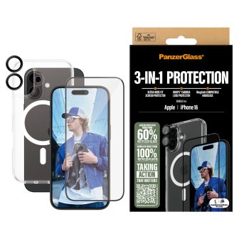 PanzerGlass ® 3-in-1 Protection Bundle iPhone 16 Screen Protector…