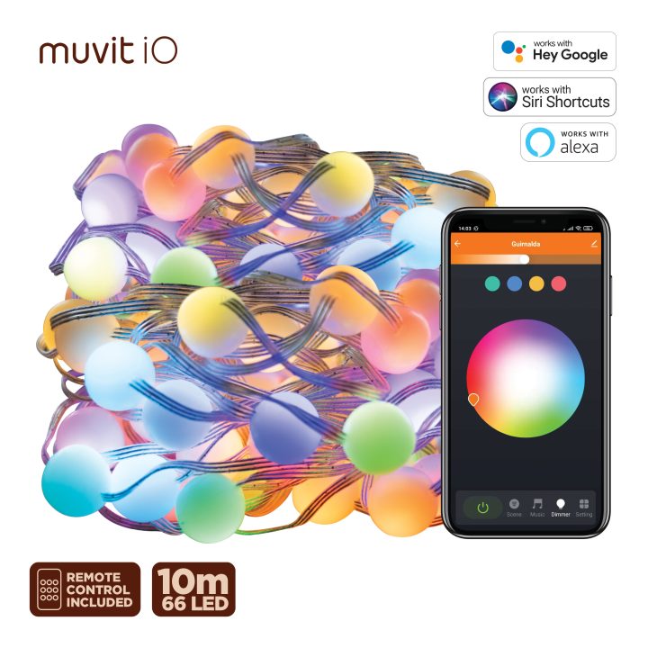 Guirnalda luces Muvit io Wi-Fi dreamcolor mini globo RGB 10m…