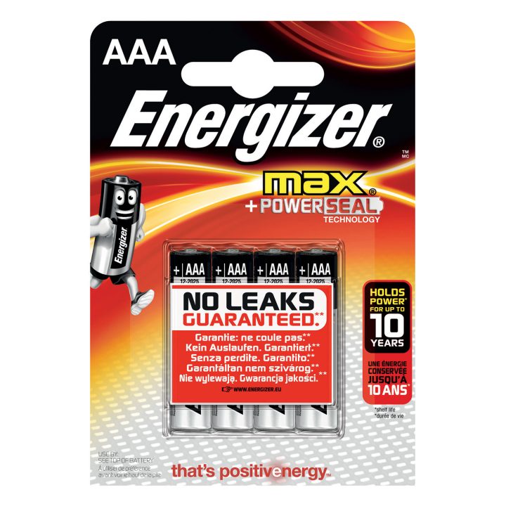 Blister 4 Energizer Max LR03 (AAA) Batteries E301532000