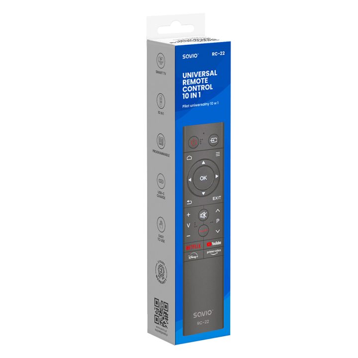 Savio RC-22 Universal TV Remote 10 in 1