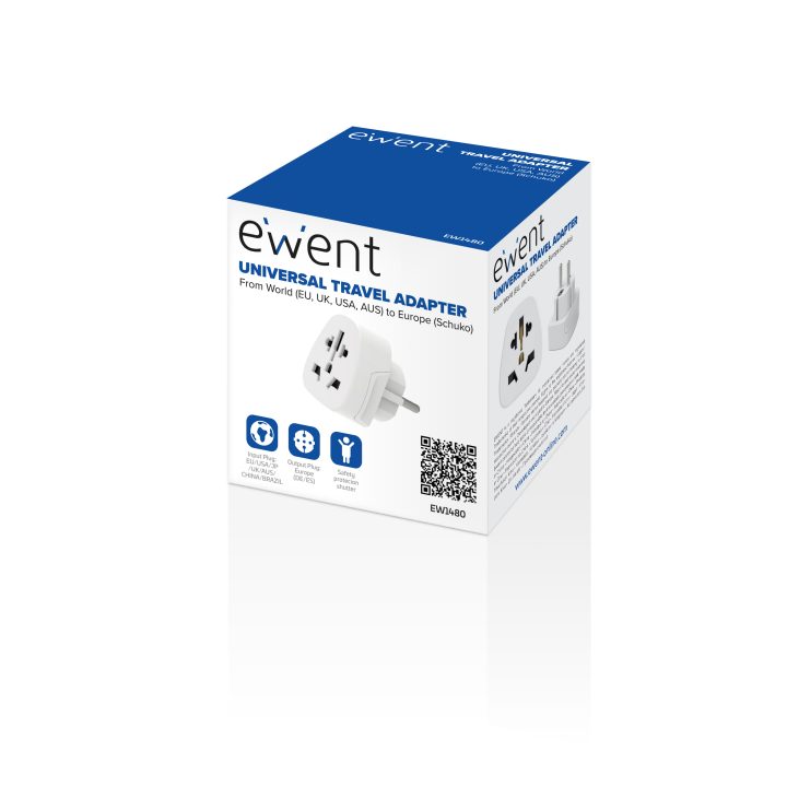 Ewent EW1480 Universal Electrical Plug Adapter White