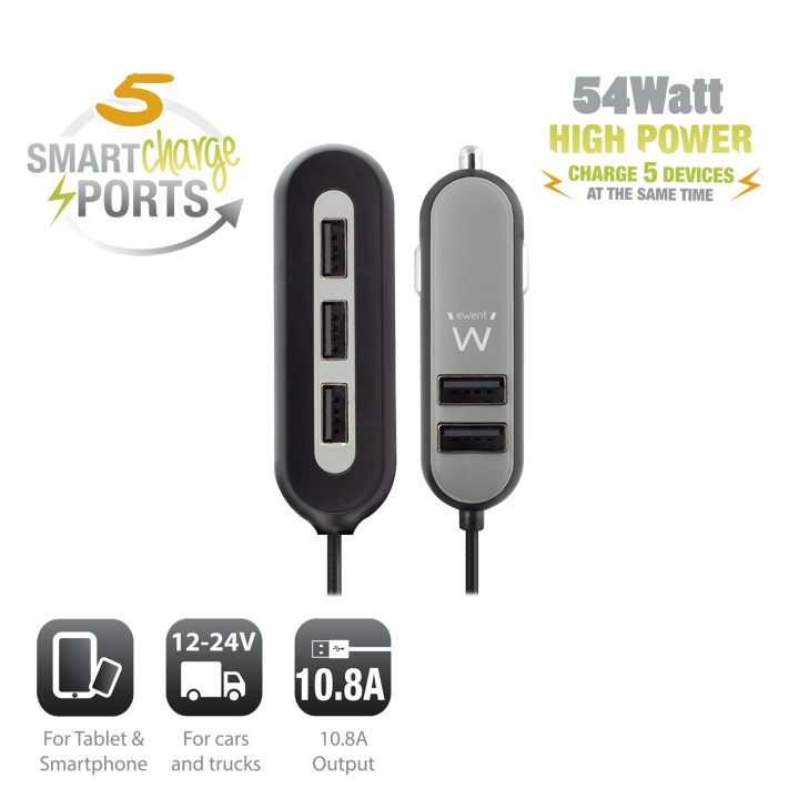 Ewent EW1355 Universal Mobile Device Charger Black, Gray Cigarette…