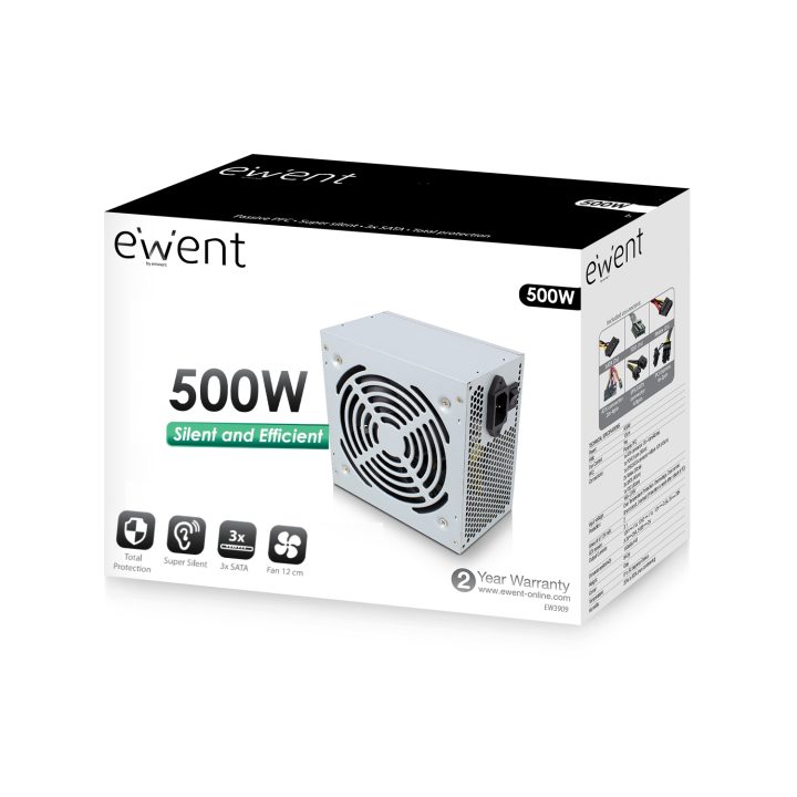 Ewent EW3909 unidade de fonte de alimentação 500 W 20+4 pinos ATX ATX…