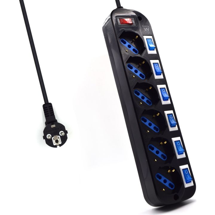 Ewent EW3851 limitador de sobretensão Preto 6 saídas AC 220 V 1,5 m