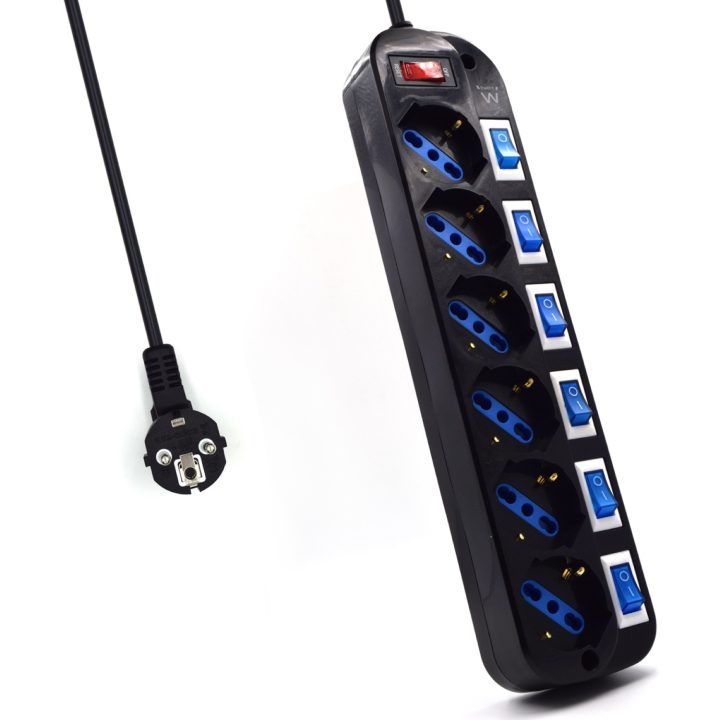 Ewent EW3851 limitador de sobretensão Preto 6 saídas AC 220 V 1,5 m