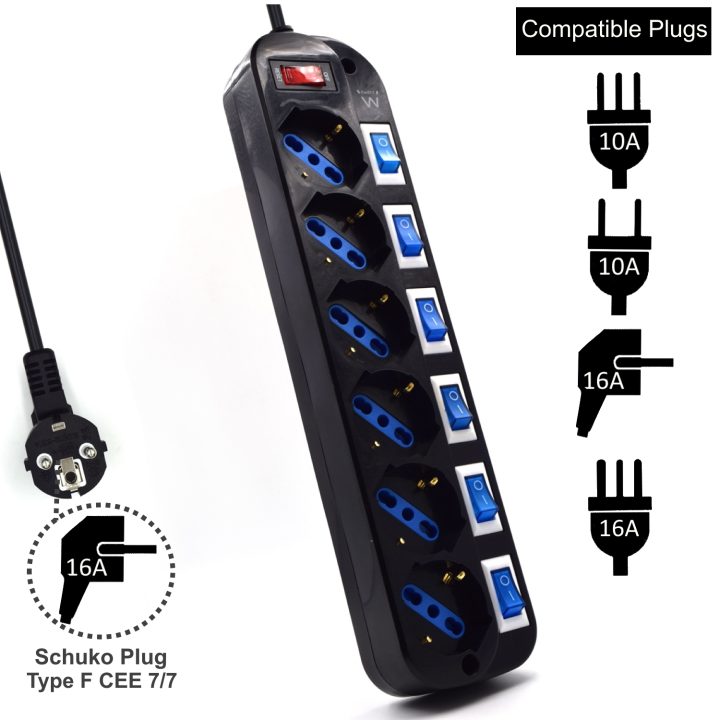 Ewent EW3851 limitador de sobretensão Preto 6 saídas AC 220 V 1,5 m