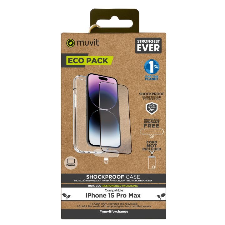 Muvit Shockproof 2m Clear Case for Apple iPhone 15 Pro Max + Black…