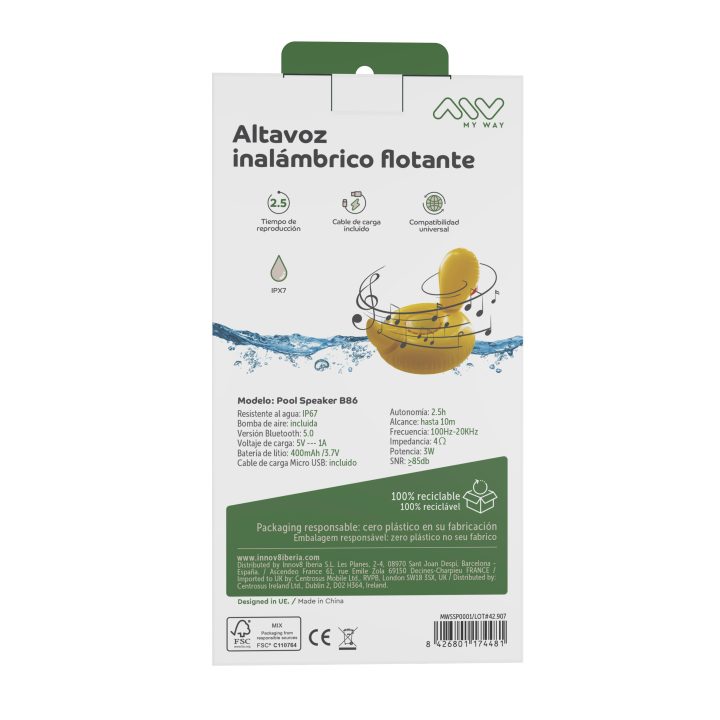 Altavoz Myway flotante pato Altavoz Bluetooth flotante 3 W (MWSSP0001)