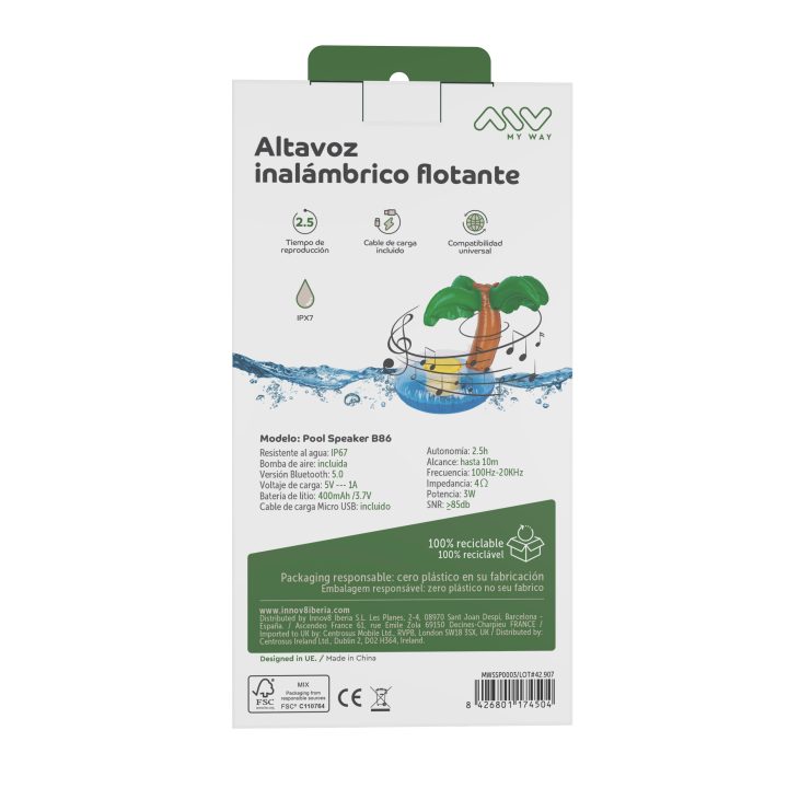 Coluna flutuante Myway palmeira Coluna Bluetooth flutuante (MWSSP0003)