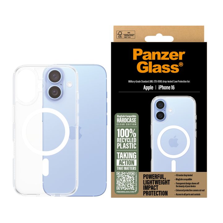 PanzerGlass ® HardCase Transparent w. White MagSafe iPhone 16 funda…