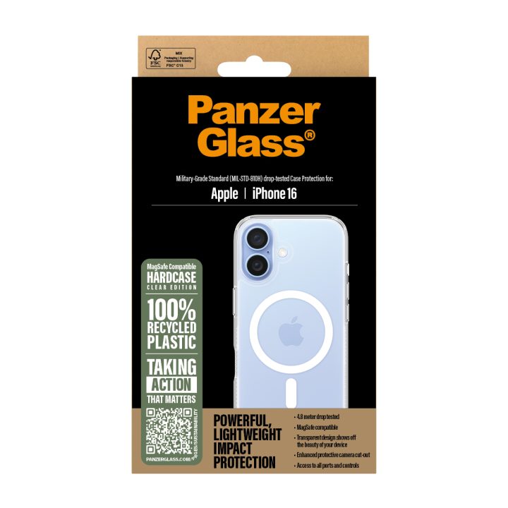 PanzerGlass ® HardCase Transparent w. White MagSafe iPhone 16 Phone…