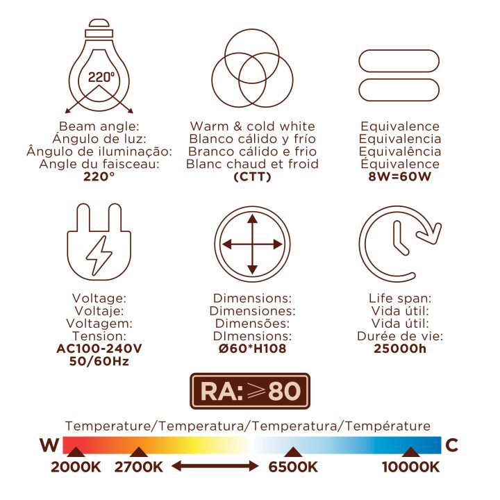 Muvit io A60 E27 8W CCT Bulb (A60 CCT 806LM)
