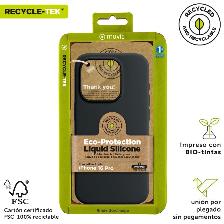 Capa Muvit recycletek liquid silicone para Apple iPhone 16 pro preta…