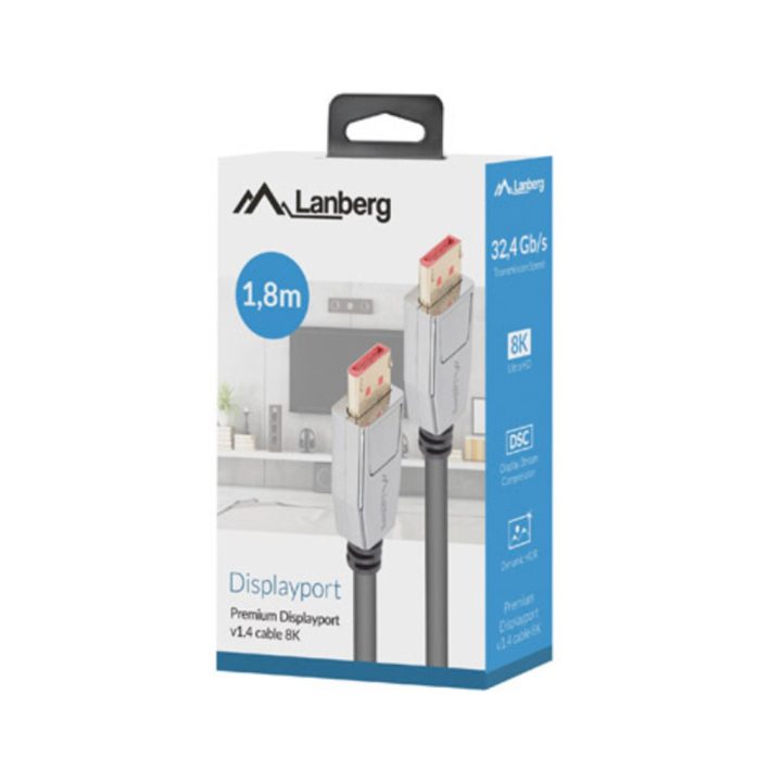 Cable DisplayPort 8K Lanberg 1.8m-macho-macho (CA-DPDP-20CU-0018-BK)