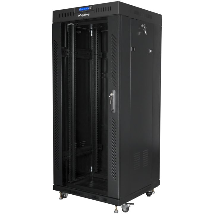 Lanberg free standing rack 19inch cabinet 27U 600X600 glass door LCD…