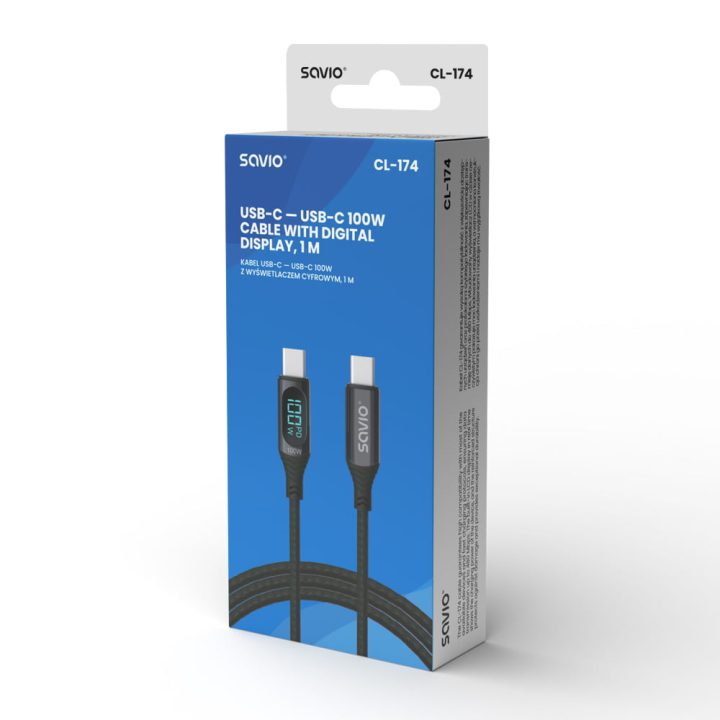 Cable USB-C savio cl-174 negro 1 m